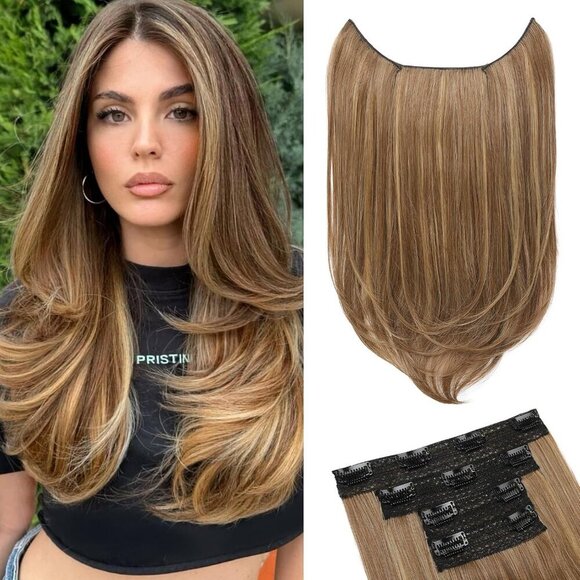 Hair Extensions, 4PCS 18" Clip in Hair Extensions Layered Cut Natural Lightweigh - Picture 1 of 6